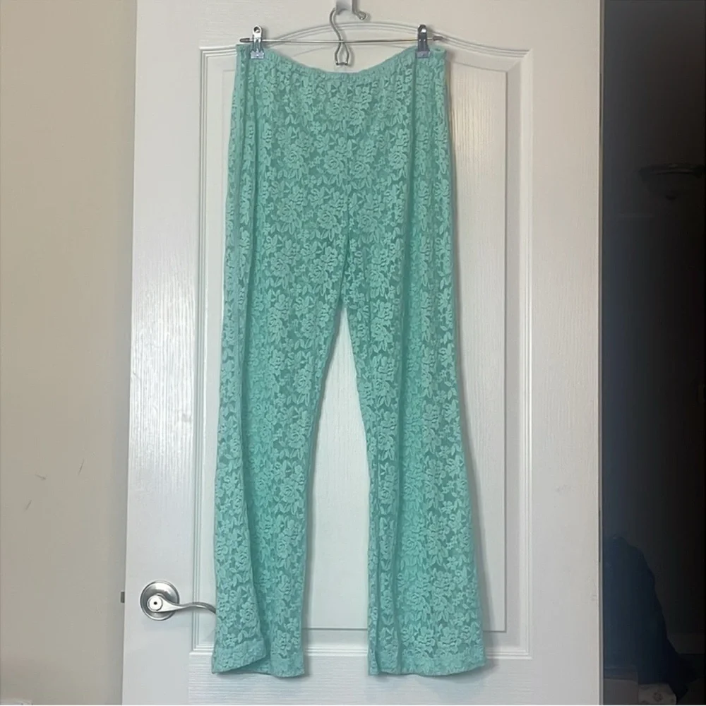 Free People All Day Lace Flare Pants Turquoise Blue Large